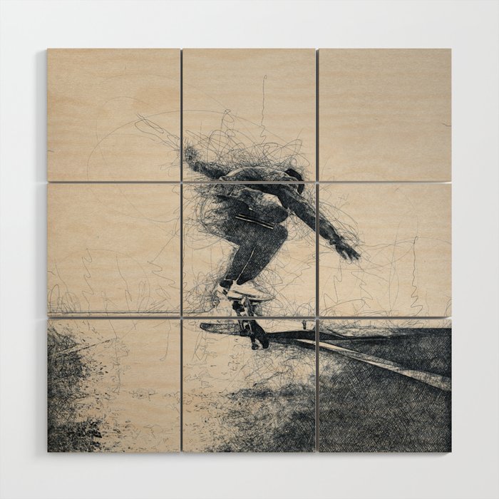 Skateboarding flip - Sketch Art Wood Wall Art