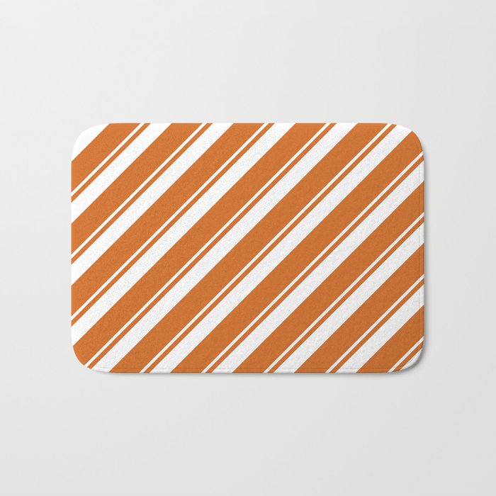 Chocolate and White Colored Pattern of Stripes Bath Mat