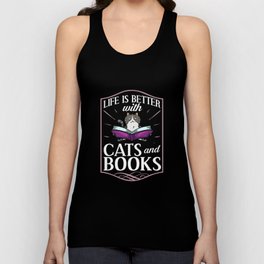 Cat Read Book Reader Reading Librarian Unisex Tank Top