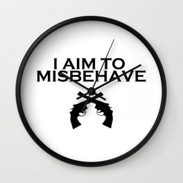 Aim to Misbehave Wall Clock | Graphic Design, Black and White, Movies & TV, Typography 