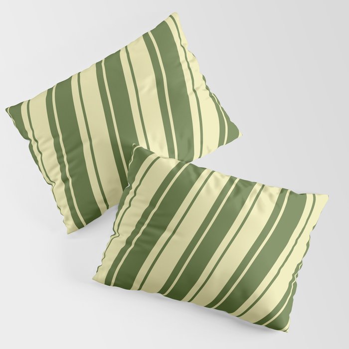 Dark Olive Green & Pale Goldenrod Colored Pattern of Stripes Pillow Sham