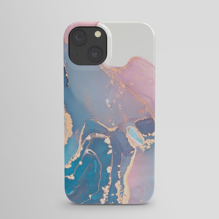 Luxury abstract painted teal, turquoise, pink and white texture with elegant gold veins iPhone Case