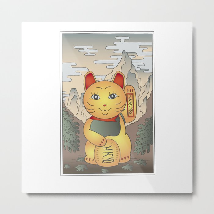 Maneki Neko Japanese Metal Print