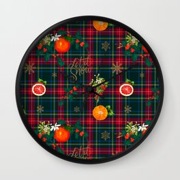 Festive,Christmas,plaid,citrus,tartan,gingham,mistletoe art Wall Clock