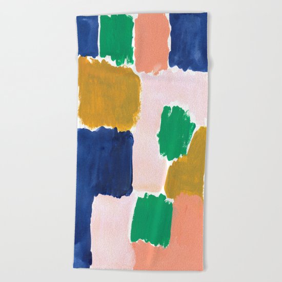 Shel - abstract painting boho modern bright minimal color palette gender neutral dorm college decor Beach Towel