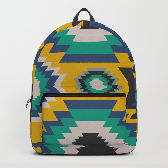 Ethnic in blue, green and yellow Backpack