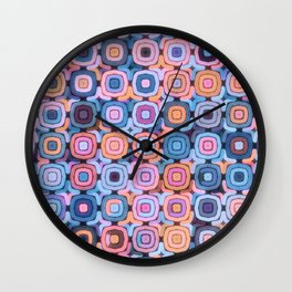Colorful Retro Geometric Squares Sepia Blue Pink Peach Wall Clock