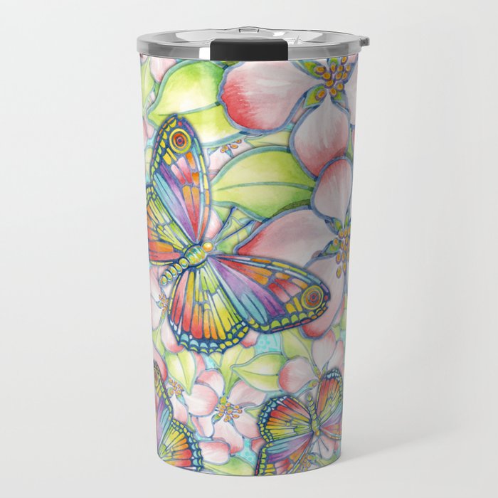 Rainbow Butterfly Blossoms Travel Mug