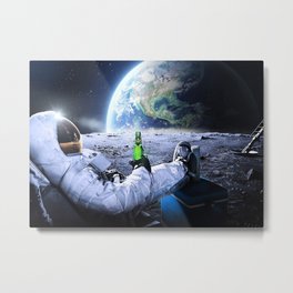 Astronaut on the Moon with beer Metal Print
