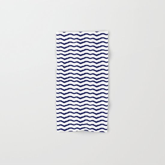 Maritime pattern- dark blue waves lines ond white backround Hand & Bath Towel
