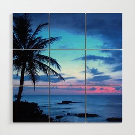 Tropical Island Beach Ocean Pink Blue Sunset Photo Wood Wall Art