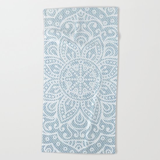 Mandala on Light Blue Jeans Beach Towel