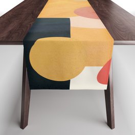 Modern Abstract Art 70 Table Runner | Mid Century, Art, Collage, Simple, Modern, Color, Painting, Stripes, Minimalistic, Circle 