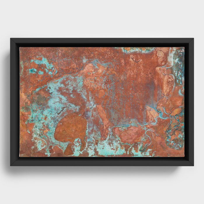 Tarnished Metal Copper Aqua Texture - Natural Marbling Industrial Art  Framed Canvas