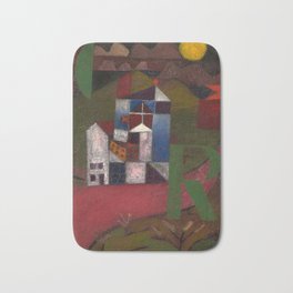  House at the Roadside, Villa R by Paul Klee Bath Mat | Modern, Moon, Patterns, Painting, Roadside, Redroad, Forms, Diagonal, Paulklee, Mountains 