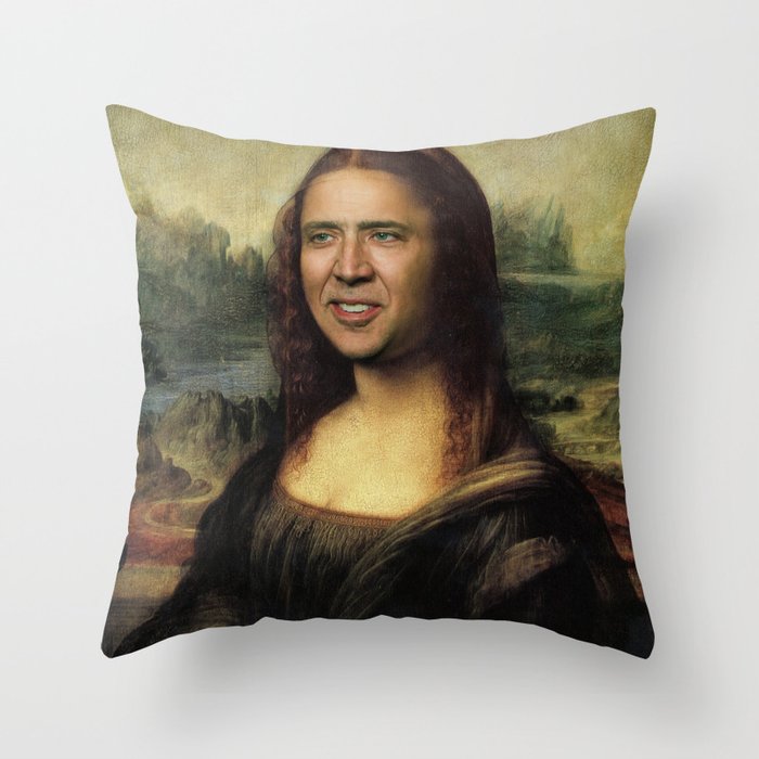 Nicholas Cage Mona Lisa face swap Throw Pillow