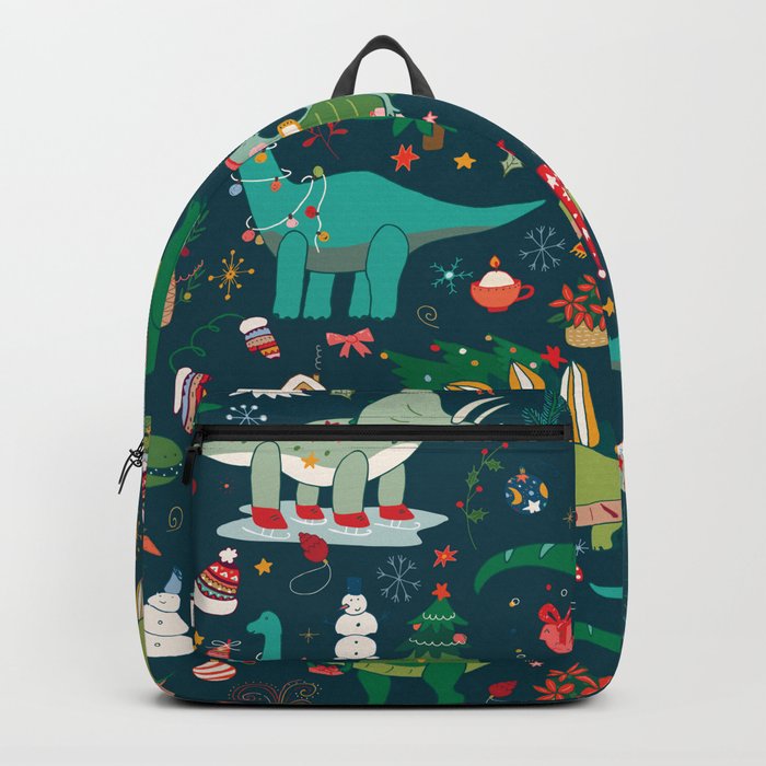 Dinosaur christmas happy new year doodle seamless hand drawn pattern Backpack