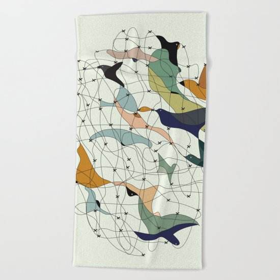Chained birds Beach Towel