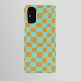 Funky Hand-Drawn Checkerboard \\ Orange & Teal Color Palette Android Case