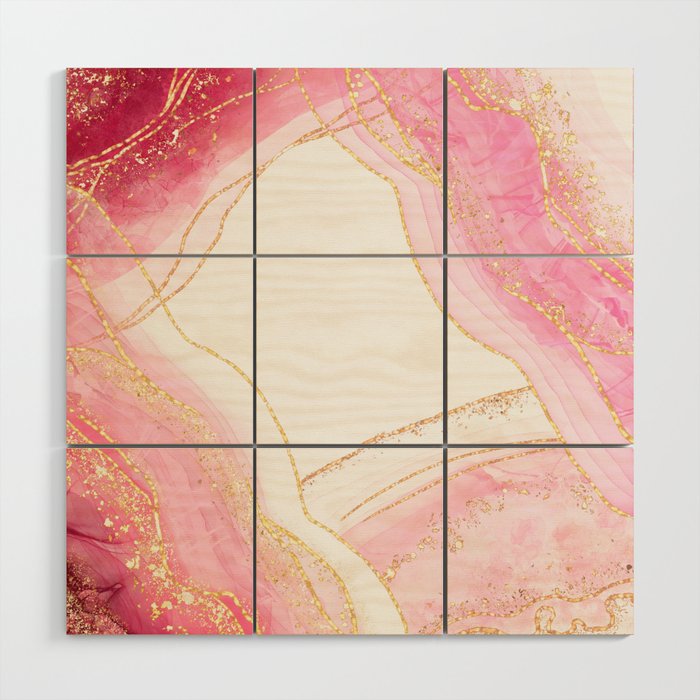 Abstract Gold And Pink Glamour Marble  Wood Wall Art