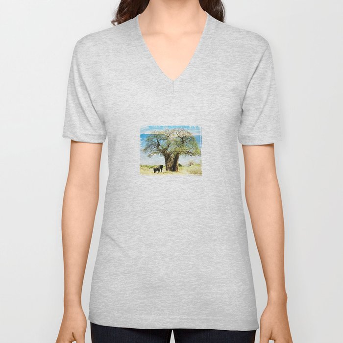 Finding an old friend - elephant in the wild V Neck T Shirt