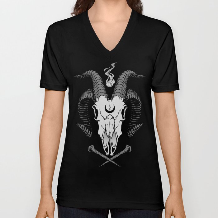 Occult Goat Skull V Neck T Shirt