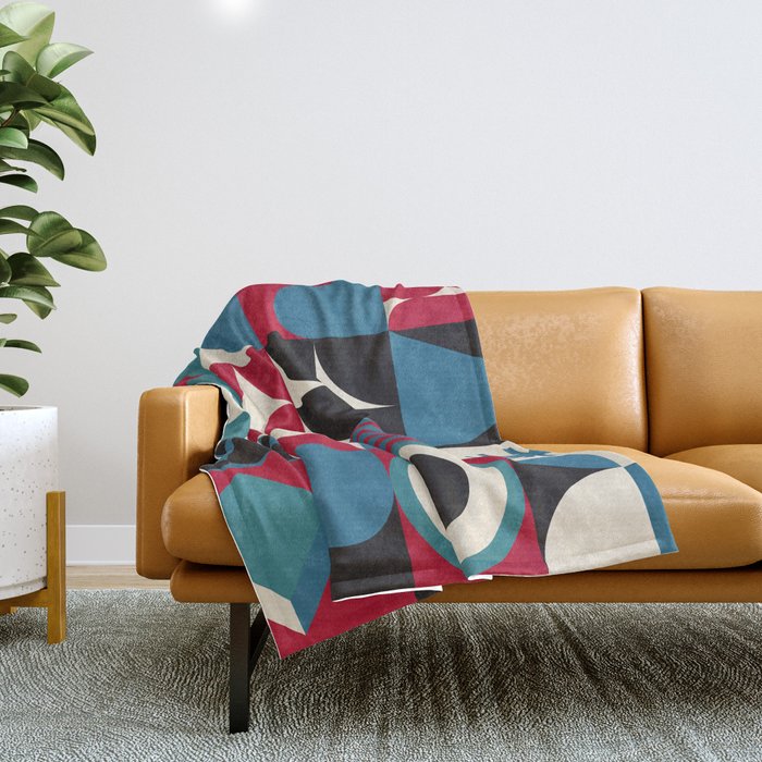 Funky neo geometry pattern vintage design with vibrant colors and simple shapes Throw Blanket