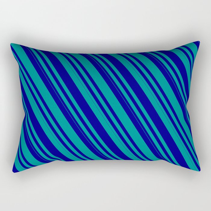 Blue & Dark Cyan Colored Lines Pattern Rectangular Pillow