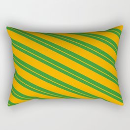 [ Thumbnail: Forest Green and Orange Colored Pattern of Stripes Rectangular Pillow ]