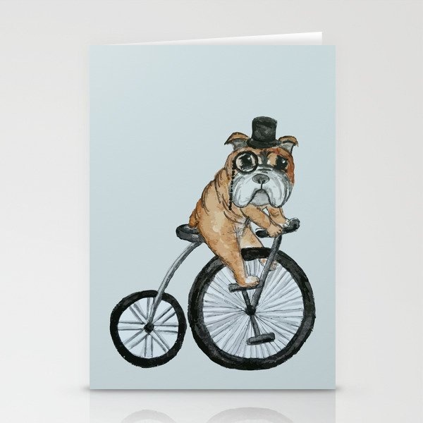 English Bulldog Riding a Penny-farthing Stationery Cards