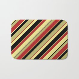 [ Thumbnail: Dark Khaki, Red, Tan, and Black Colored Pattern of Stripes Bath Mat ]