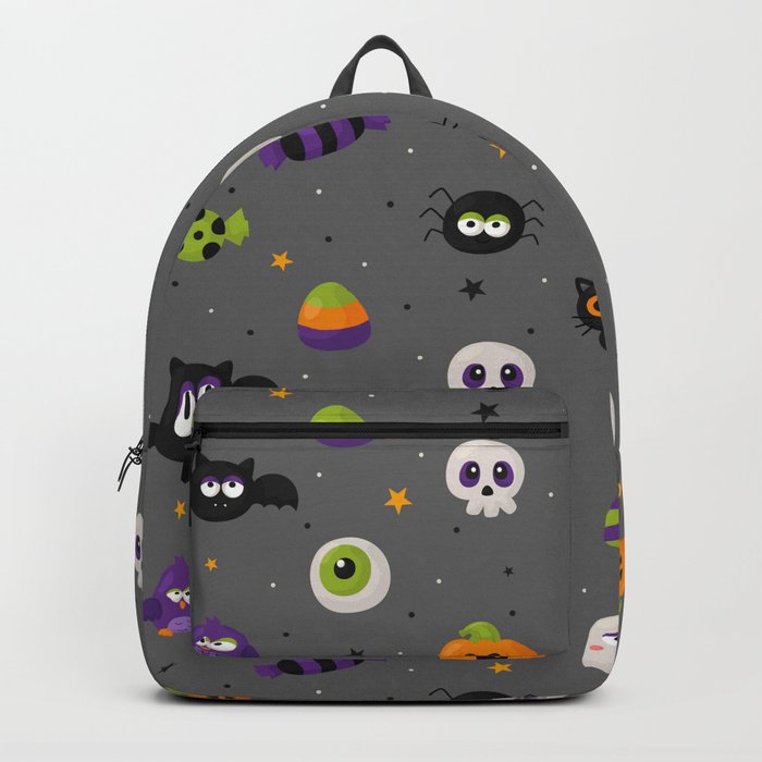 Halloween Seamless Pattern with Funny Spooky on Gray Background Backpack