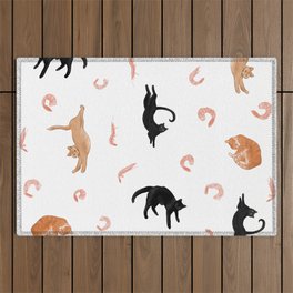 Cats and Shrimp floating in white space Outdoor Rug