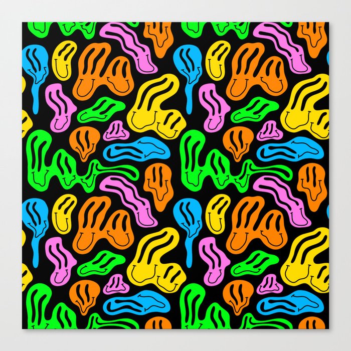 Funny melting smiling happy face colorful cartoon seamless pattern Canvas Print