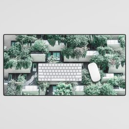 Bosco Verticale, Building Facade, Vertical Forest, Modern Architecture, Residential Towers, Milan Tower, Green Trees, Floral Plants, Italy Building Desk Mat