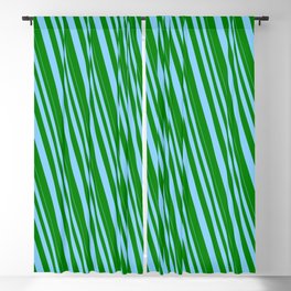 [ Thumbnail: Light Sky Blue & Green Colored Pattern of Stripes Blackout Curtain ]
