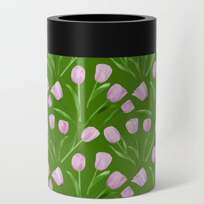 seamless pattern with tulip flowers in light pink color Can Cooler