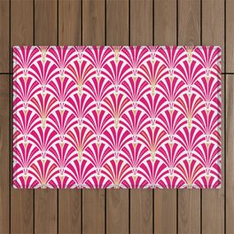 Art Deco Fan Pattern, Fuchsia Pink and White Outdoor Rug