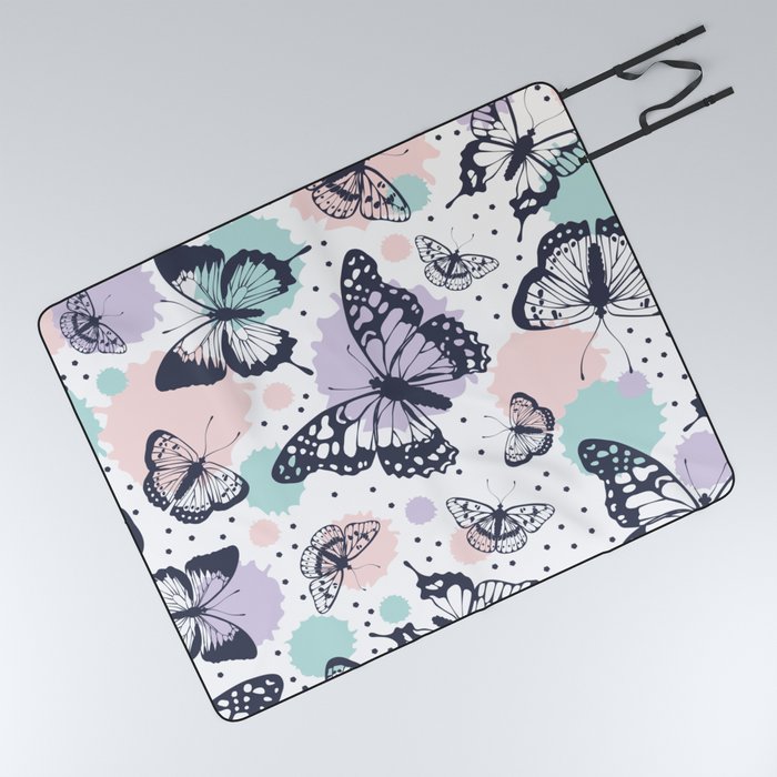 Butterflies and Pastel Blobs  Picnic Blanket