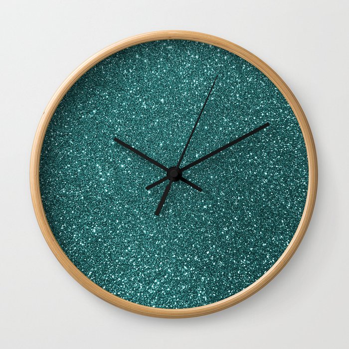 Aqua Teal Turquoise Glitter Wall Clock