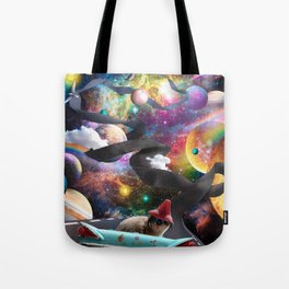 Trippy Cat Car Driving Into Space Tote Bag