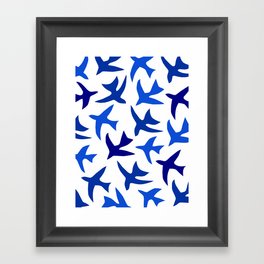 Matisse cut-out birds - blue and white pattern Framed Art Print