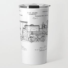 Vintage Black Patent Print 1886 Locomotive Steam Train Travel Mug