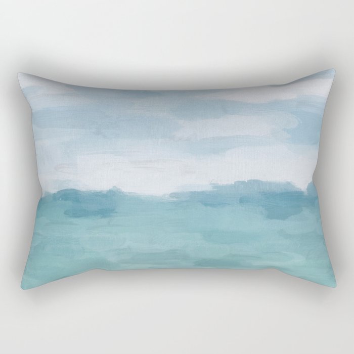 Mint Blue White Gray Abstract Wall Art Painting Rectangular Pillow