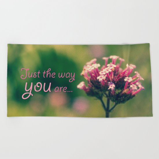 Spring Blooming Pink Flowers with Green Bokeh Background Beach Towel