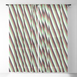 [ Thumbnail: Brown, Light Green, White & Black Colored Lined Pattern Sheer Curtain ]