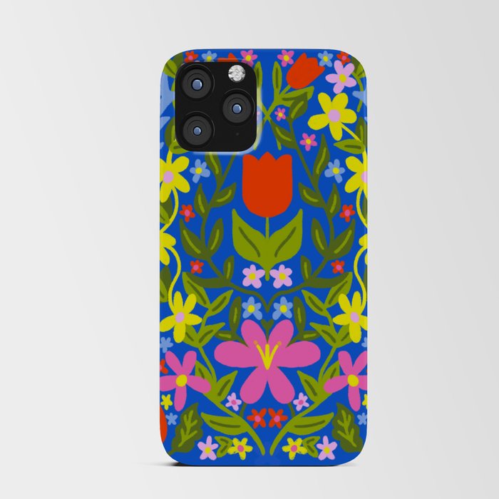 Folk Art Flowers Modern Scandi-Style Flower Garden On Royal Blue Cheerful Cottagecore Floral Design iPhone Card Case