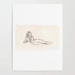 nude female figure pencil drawing Poster