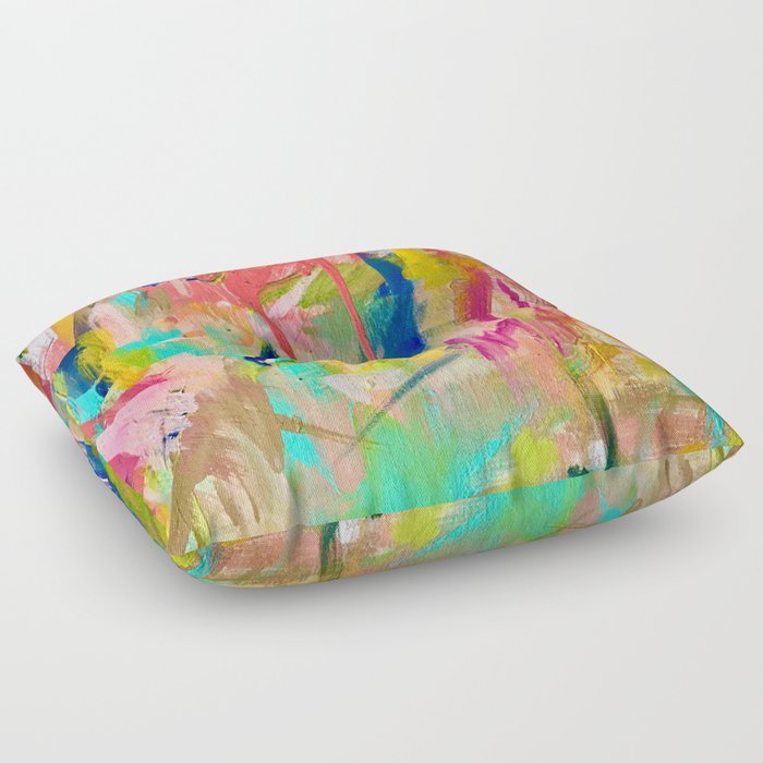 Wild Child: a colorful, vibrant abstract piece in neon and bold colors Floor Pillow