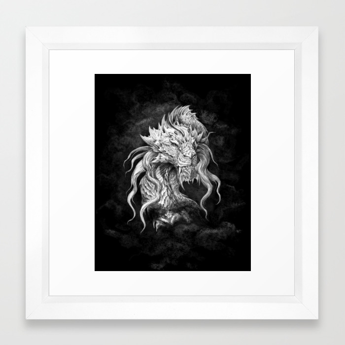 Dark Side Japanese Dragon Portrait On Black Background Graphit Framed Art Print By Tanyartwork Society6,Realistic Cat Side Profile Drawing